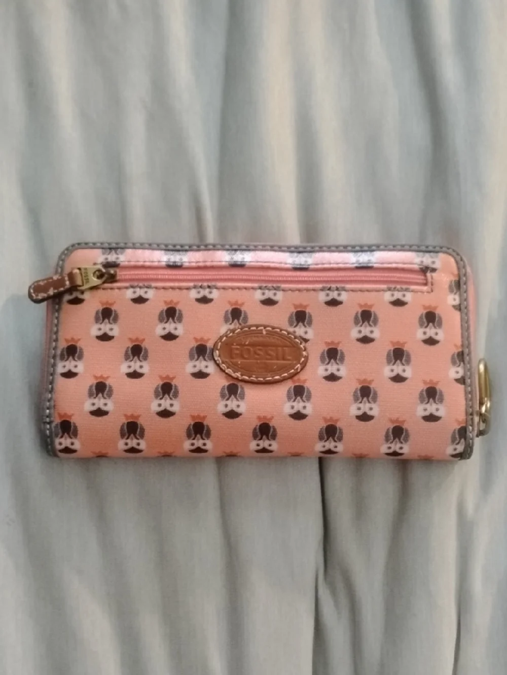 Fossil Peach Owl Pattern Zip Wallet